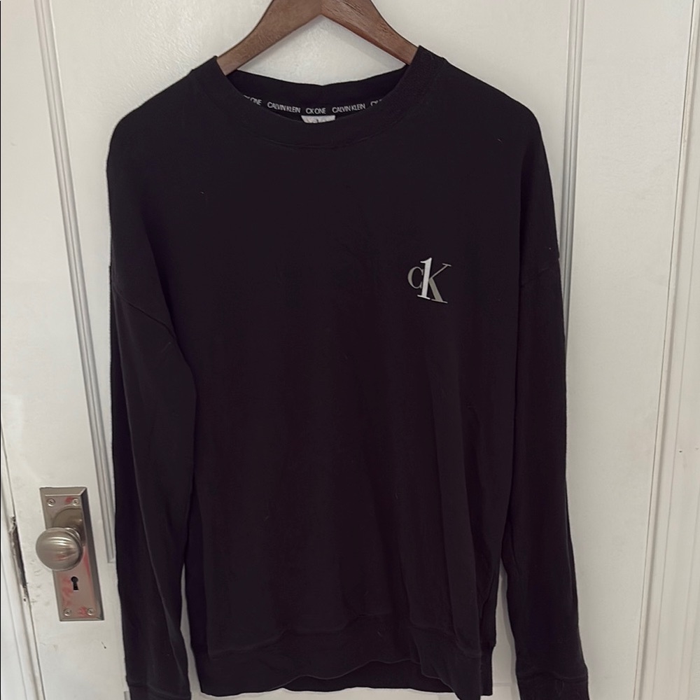 Calvin Klein Black Crewneck Sweater with Embroidered Logo